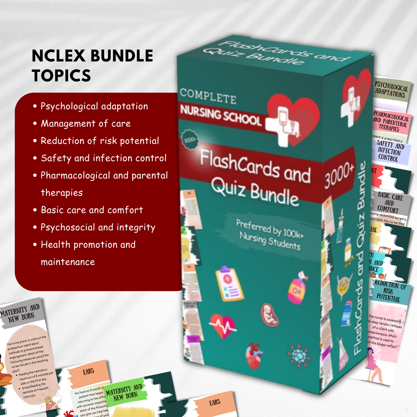 3000+ Flashcards &  Quiz Bundle for NCLEX and Nursing School prep